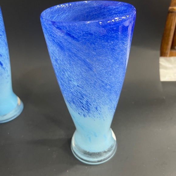 Set of 3 Art Glass Tall Beer Pub Glasses - Ocean Blue Swirl - 7.5" - Picture 5 of 9